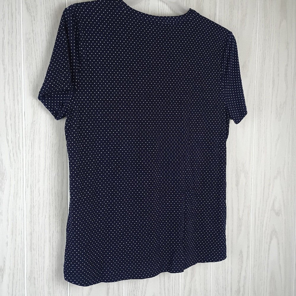 Croft & Barrow size L button up black top w white dots short sleeve blouse - Picture 6 of 11